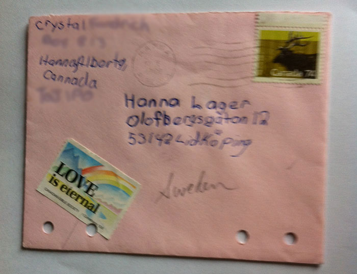 Brev från Crystal poststämplat i Hanna