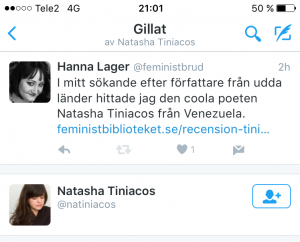 Natasha Tiniacos gillar mitt inlägg