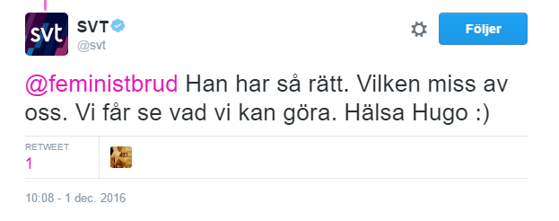 SVT till mig på Twitter