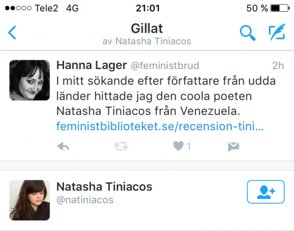 Natasha Tiniacos gillar mitt inlägg