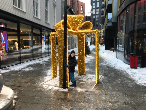 Hugo och ett stort paket i Tallinns designkvarter