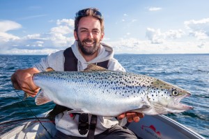 Vertical speed jigging for trout in Sweden on lake Vättern.