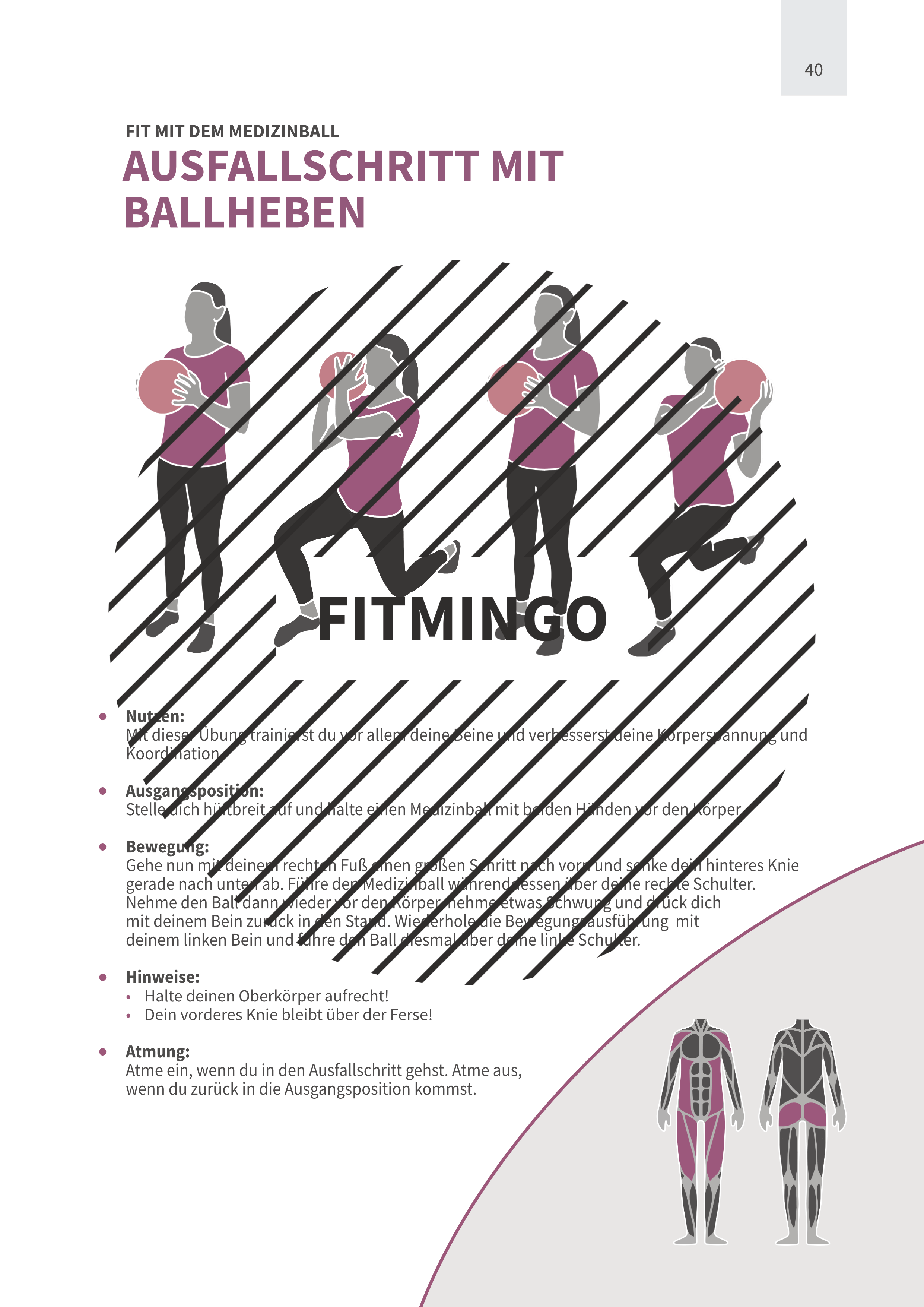 eBook - Medizinball - seite 40_1 Ausfallschritte mit Medizinballheben