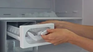Home 15 Woman hands taking ice cubes from fridge close up