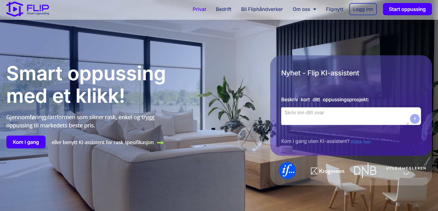 Flip.no nettside med Ki-assistent