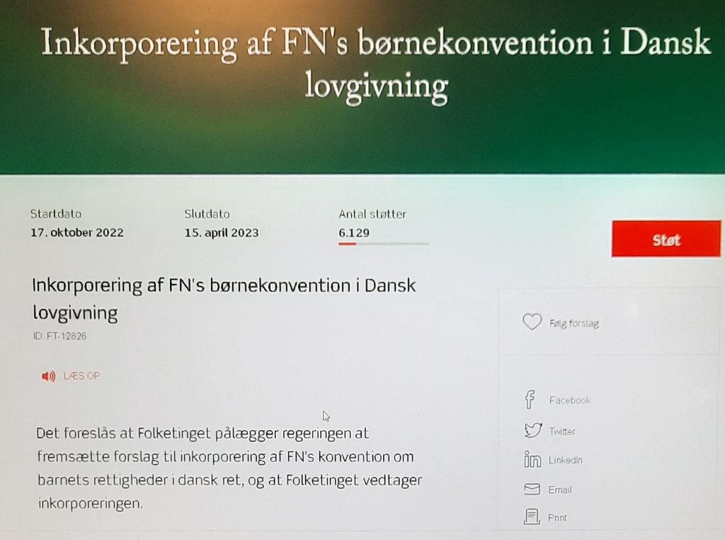 Borgerforslag om inkorporering af FNs børnekonvention i Dansk lovgivning