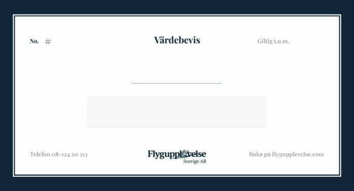 Ett exempel på ett tomt värdebevis för en upplevelse hos Flygupplevelse