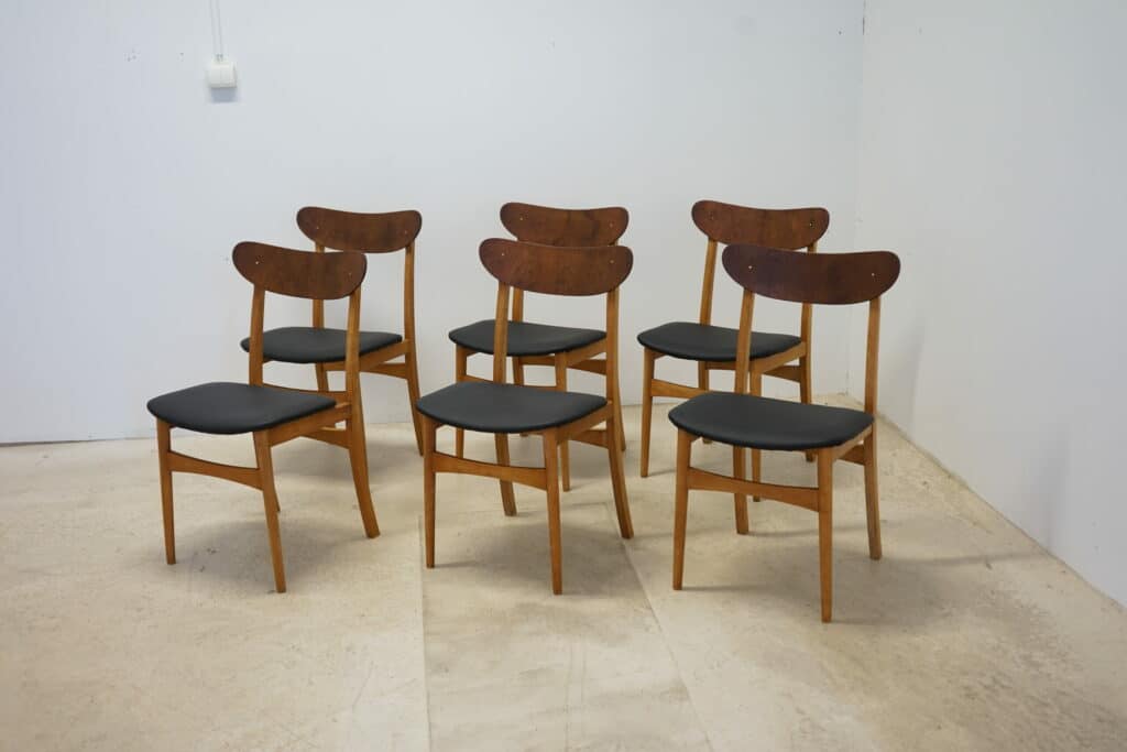 Sex stolar med ryggbricka i teak, Danmark, 1960-tal