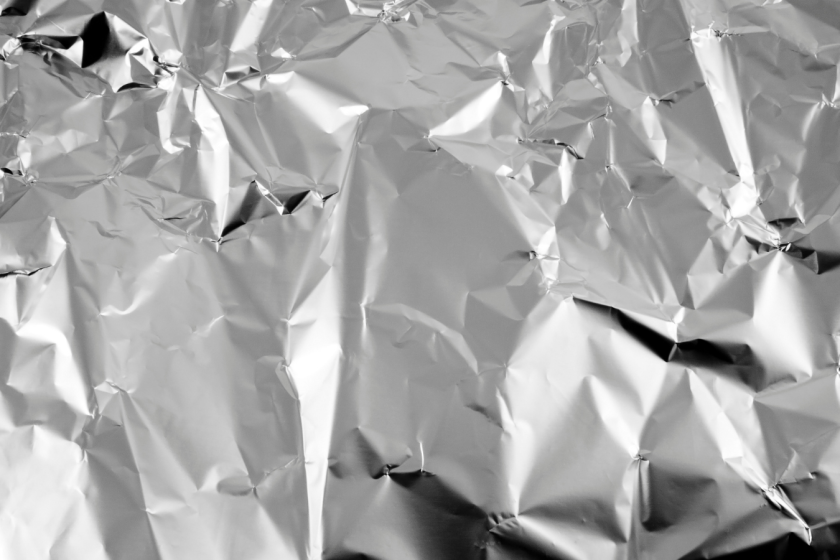 The image shows crumpled aluminum foil.