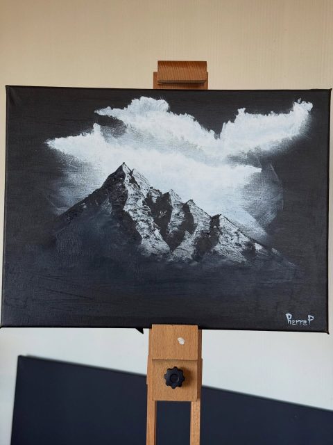 Svartvita toppar på 40x30 canvas. 
#learningtopaint #acrylpainting #artwork