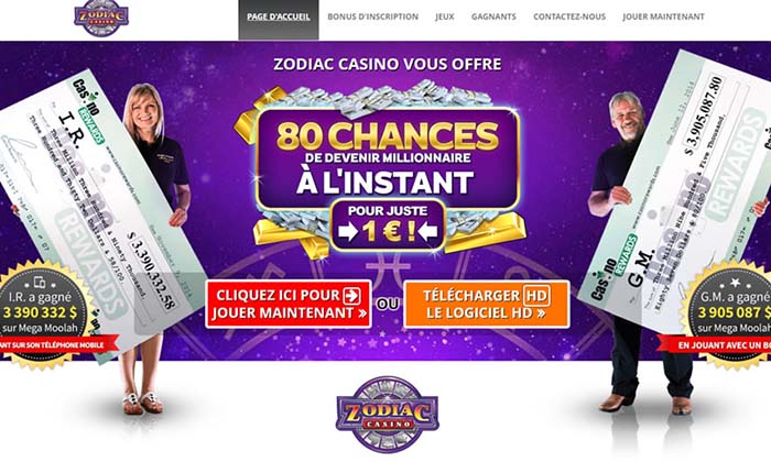 Zodiac Casino est le site qui produit les plus gros gagnants au Mega Moolah - Au Québec ce casino est légal et populaire
