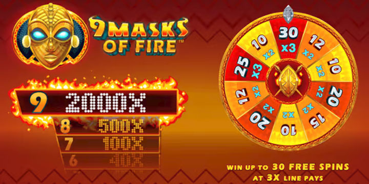 Tours Bonus Gratuits sur 9 Masks of Fire King Millions