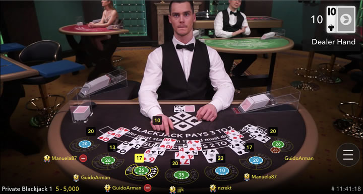 Une partie de blackjack en direct chez Spin Casino