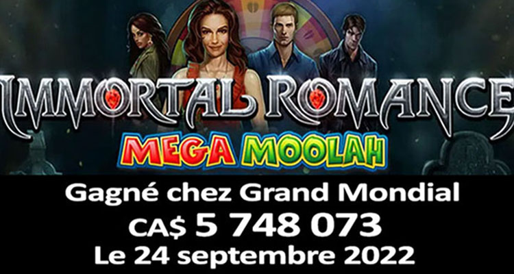 Mega Moolah gagné en Septembre 2022 sur Grand Mondial Casino