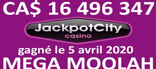 Mega Moolah gagnant 2020 chez Jackpot City