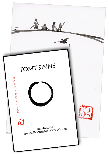Bild på omslaget till TOMT SINNE liggande över tuschmålning med människor och vatten