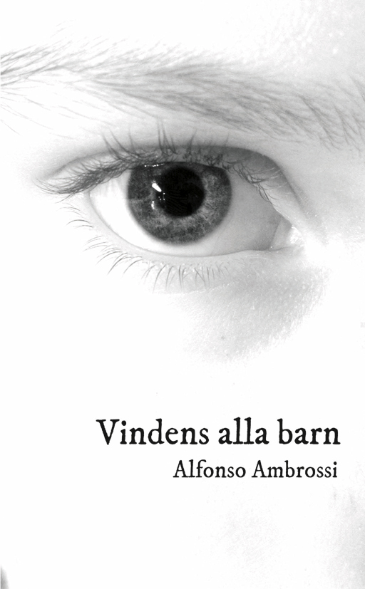 Bild: omslag till Alfonso Ambrossis 'Vindens alla barn'. Det är vitt en närbild av ett öga och titel och namn på.