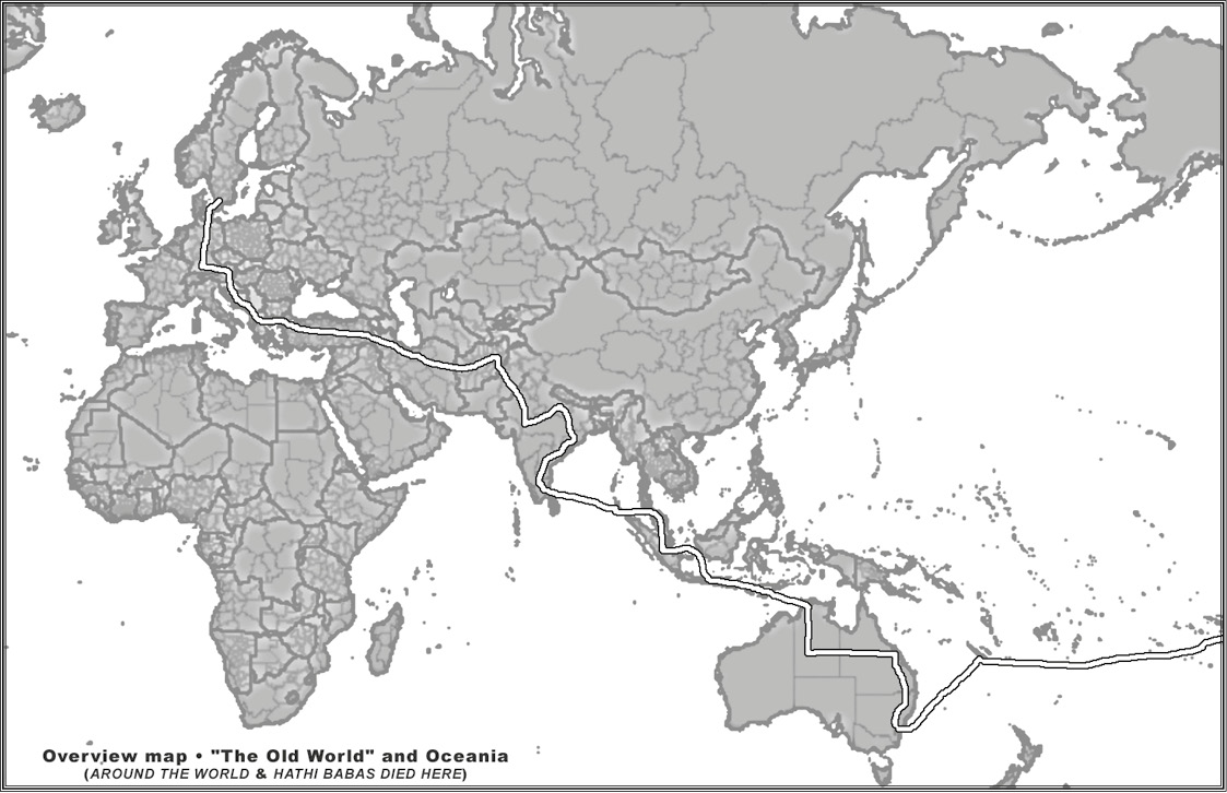 BILD: Karta över resan genom Europa, Asien, via Australien och Stilla havet