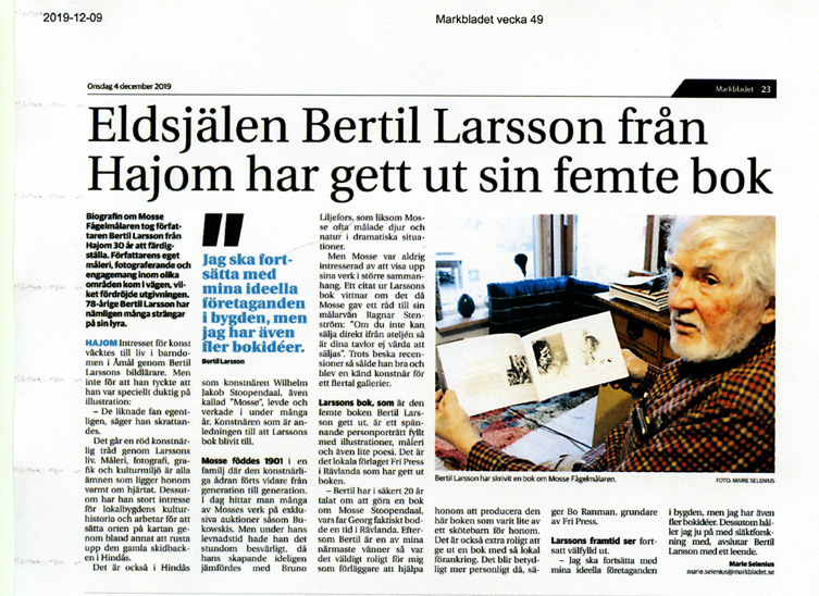 BILD: klipp från Marie Selenius artikel 'Eldsjälen Bertil Larsson från Hajom har gett ut sin femte bok – länk till Markbladet