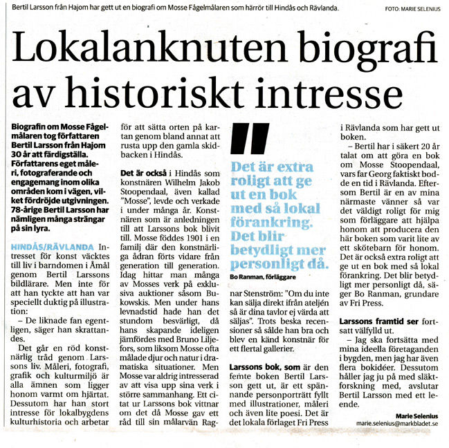 BILD: klipp från Marie Selenius artikel 'Lokalanknuten biografi av historiskt intresse – länk till Markbladet