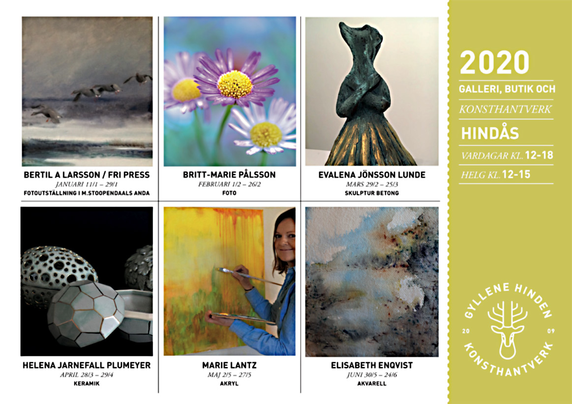 BILD: kort med utställningar på Gyllene Hinden våren 2020 – länk till GH:s webbplats
