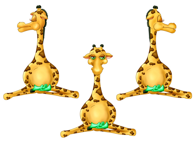 BILD: giraff som mjukar upp nacken, illustration till 'Yoga som djur! av Dag Persson och Sara Lundstedt