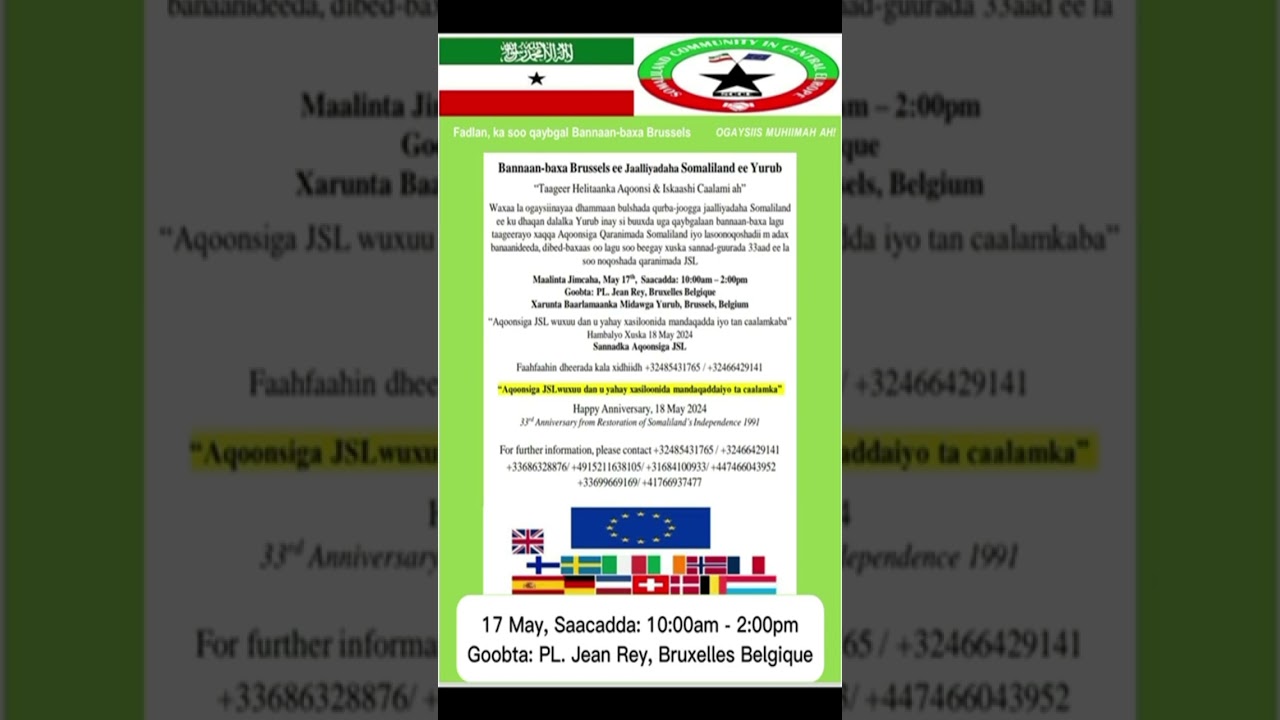 Isu-Soo-Bax Lagu Weynaynayo Maalinta Qaranimada Somaliland ee 18 May ee Qaaradda Yurub Lagaga Dhawaaqay