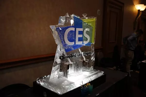 ces unveiled logo ice sculpture