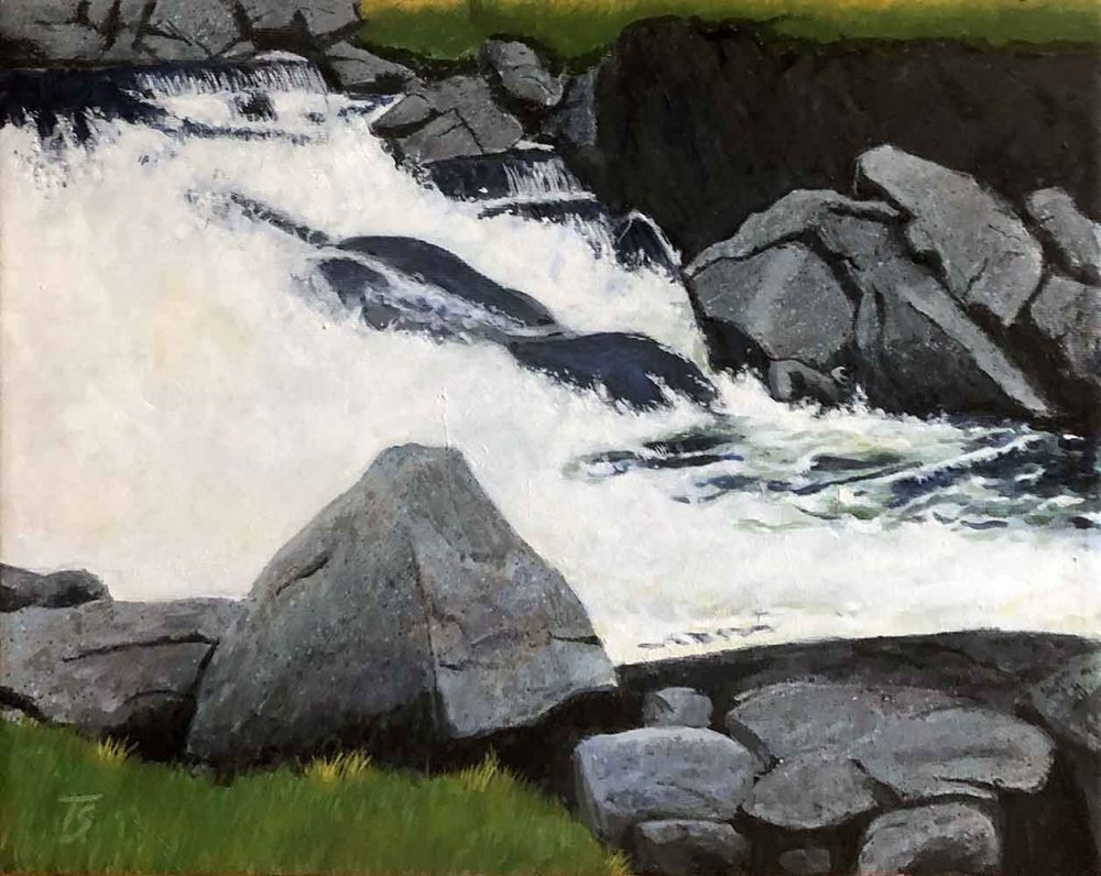 Sandengen no. 21 Waterfall in Norway - acrylic/oil 40x30 DKK 3.500