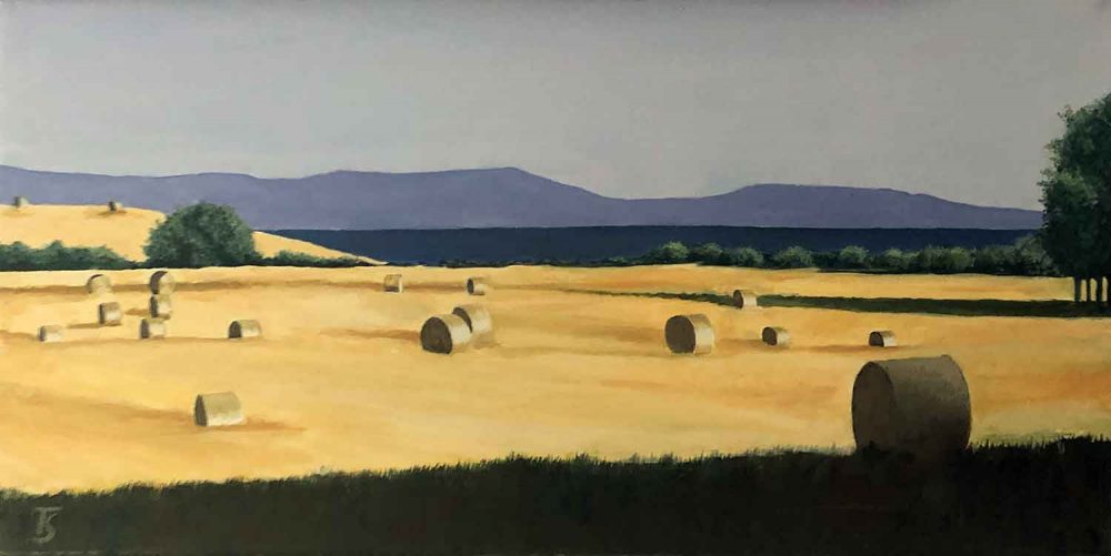 Sandengen - no. 2 Hay bales I - acrylic/oil 60x30 DKK 4.500