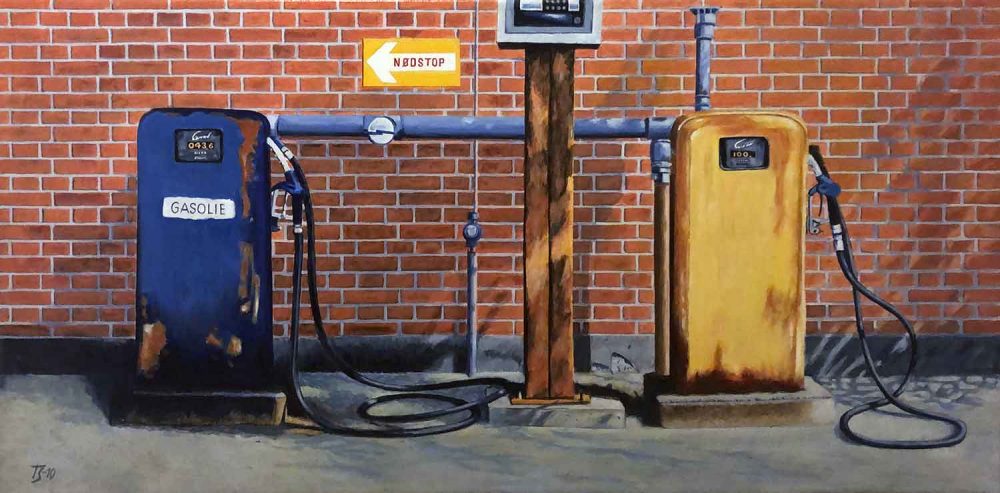 Sandengen no. 22 Petrol stand - acrylic/oil 80x40 DKK 6.000