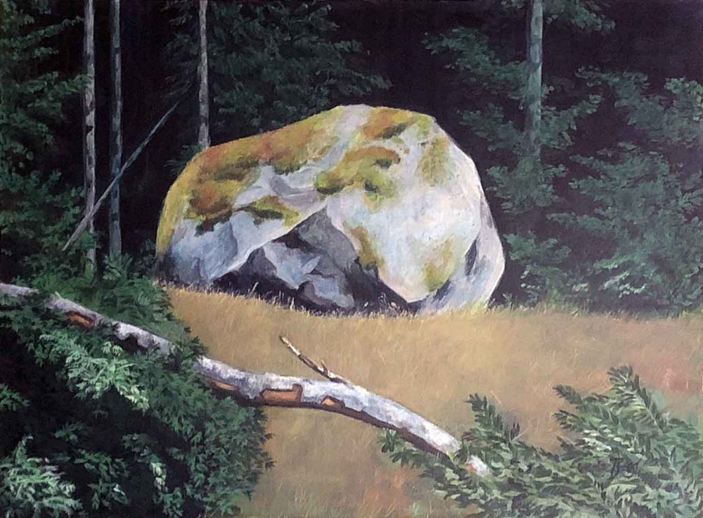 Sandengen no. 16 Rock in the forest - acrylic/oil 80x60 DKK 7.000