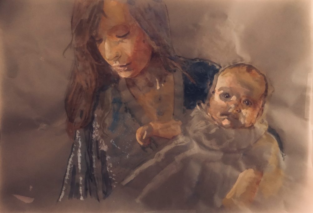 'Mother and Child', (30 x 42), water colour and gouache