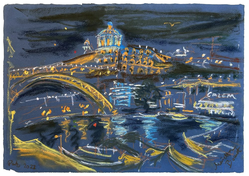 Porto/Nova Gala seen from Ribeira. Portugal. pastel on African paper 80x64. Dkr. 7.700