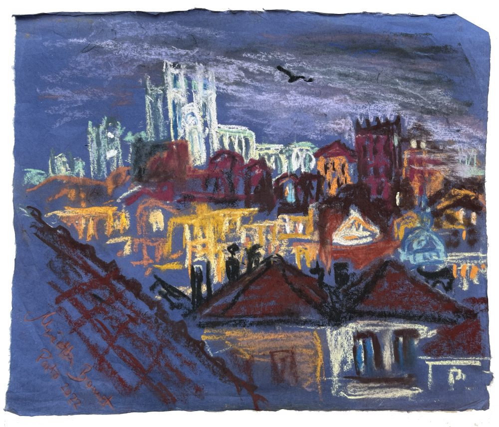 Marietta Bonnet: 'Porto seen from Nova Gaia´, pastel on Korean paper 55x51, Dkr. 5.000