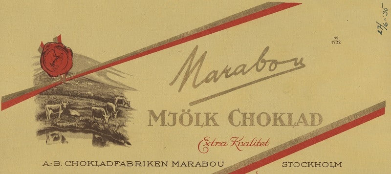 Förpackning till Marabou mjölkchoklad 1935.