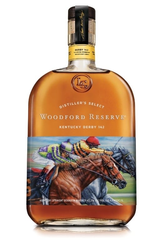 Woodford Reserve(R), the Official Bourbon of the Kentucky Derby(R), is honoring this year&apos;s "Run for the Roses"(TM) with the release of its 2016 Kentucky Derby commemorative bottle. This year&apos;s limited-edition Woodford Reserve Kentucky Derby bottle features artwork from award-winning equine artist Thomas Allen Pauly. (PRNewsFoto/Woodford Reserve)