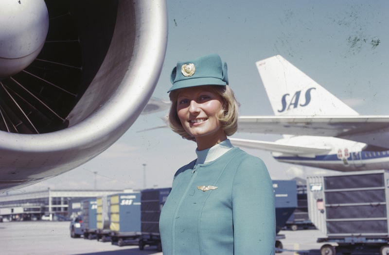 SAS, Uniforms, Air hostess uniform designed by Christian Dior, 1971-1983.