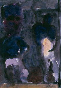Ger Meinema - Beeldend kunstenaar - Twee figuren in avondlicht - Acryl op papier - 75x87