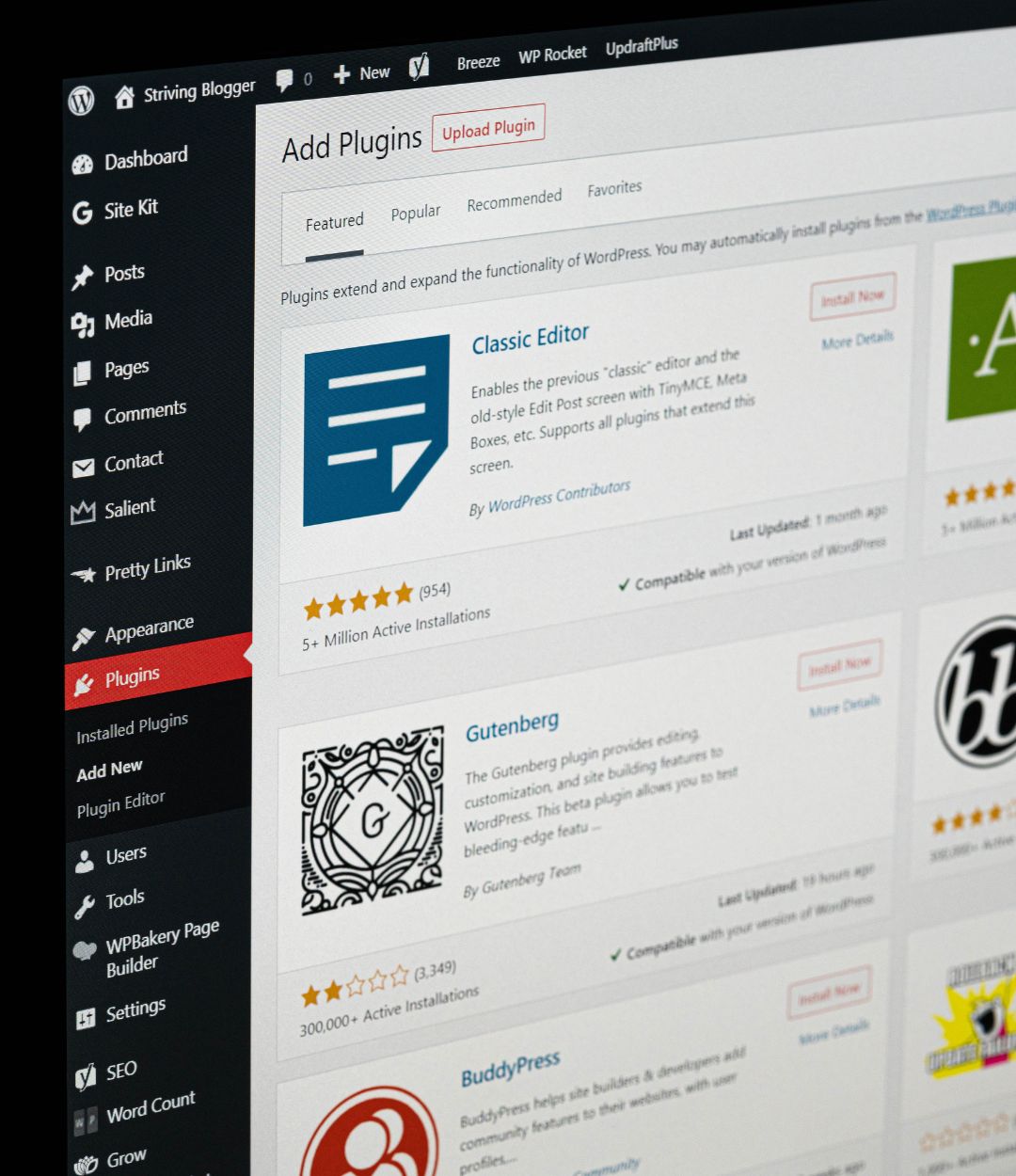 Wordpress dashboard