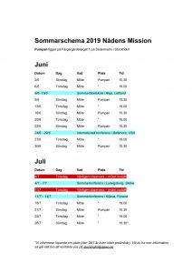 Sommarschema Nådens Mission 2019 bild