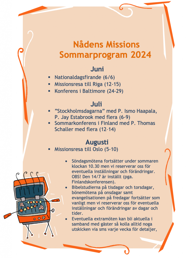 Sommarprogram Nådens Mission 2024