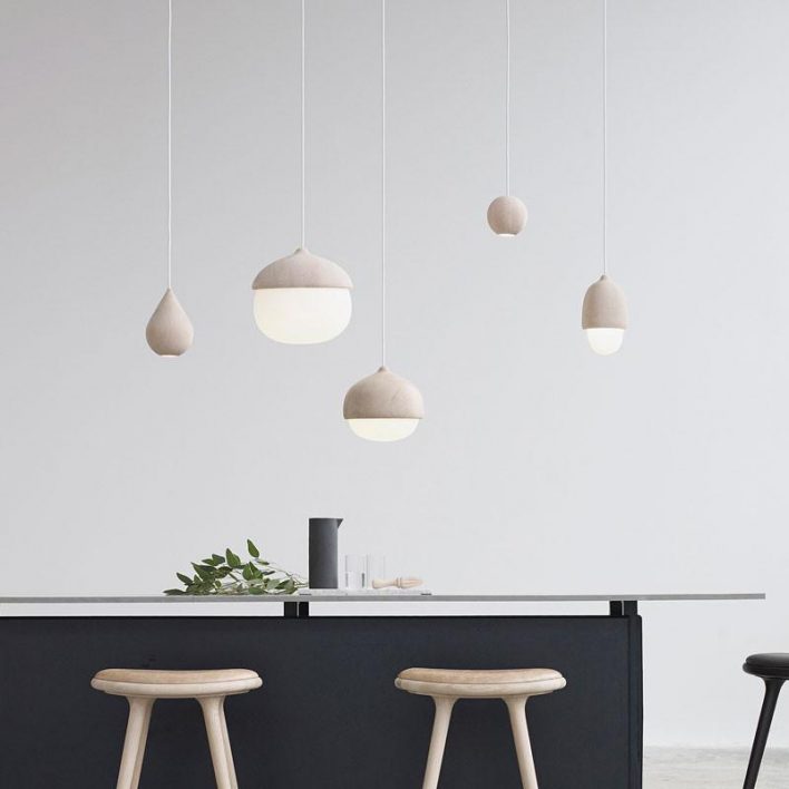 Terho Lamps - Natural wood shade and opal color glass - by Mater