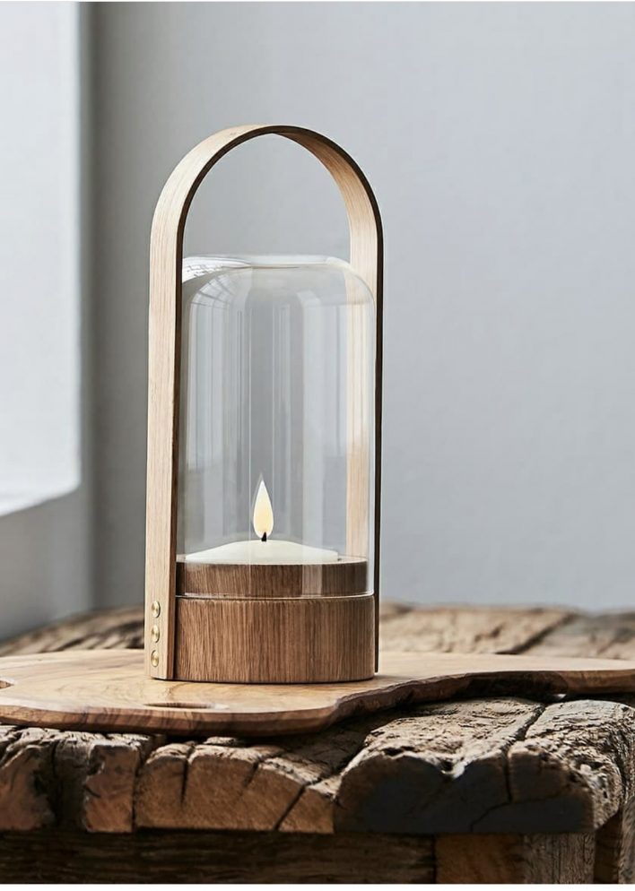 Candle light in natural oak case and handle - By Le Klint - Designed by Philip Bro 