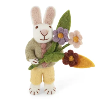 Vit kanin med blombukett