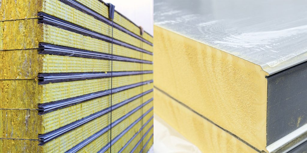 difference between PUR and RockWool insulated panels, diferencia entre paneles PUR y lana de roca