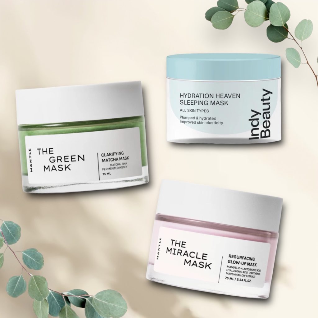 Mantle The Green Mask, Mantle The Miracle Mask & Indy Beauty Hydration Heaven Sleeping Mask.