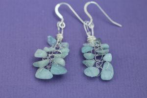 Knitted on silver wire, these aquamarine earrings are stunning