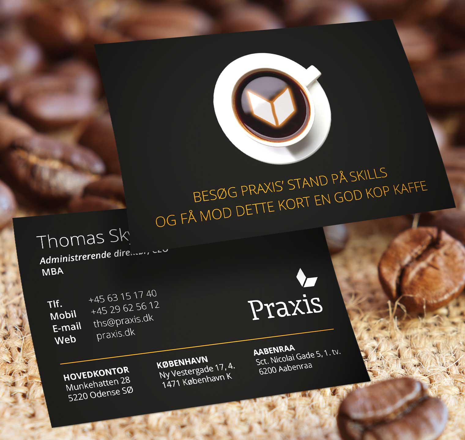PRAXIS - visitkort: design, sats og billedsammenkopi
