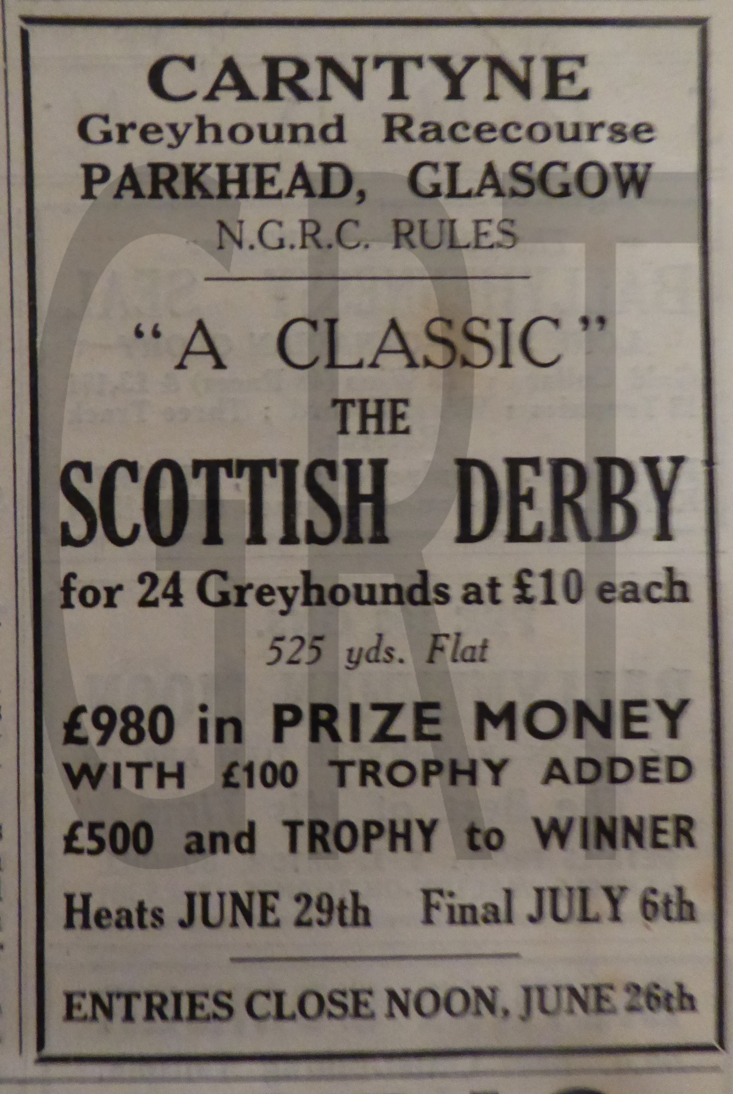 GLASGOW CARNTYNE Greyhound Racing Times